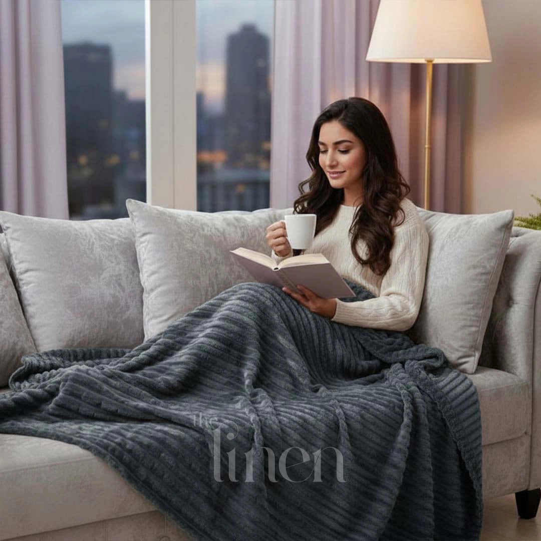 Luxurious Grey Embossed Blanket | Coral AC Fleece