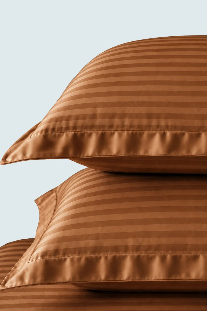 Camel Brown Stripe Fitted Bedsheet - King Size