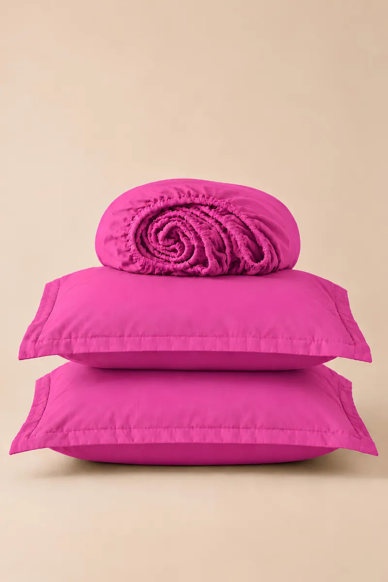Fuchsia Pink Solid 3-Piece Bedsheet Set
