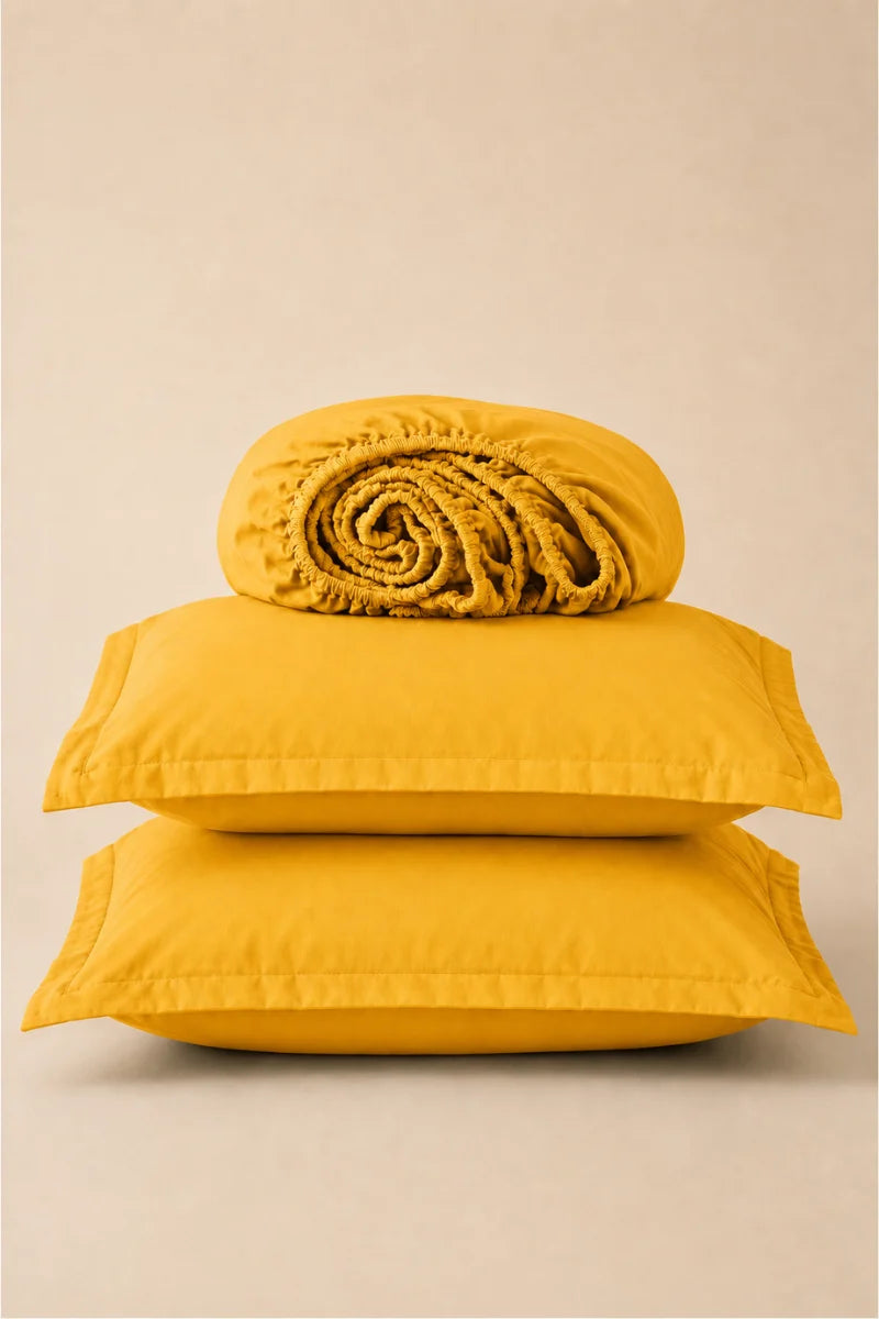 Mustard Yellow Solid 3-Piece Bedsheet Set