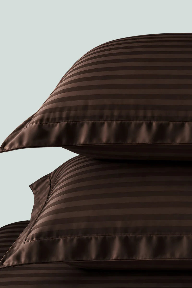 Dark Brown Stripe Fitted Bedsheet - King Size