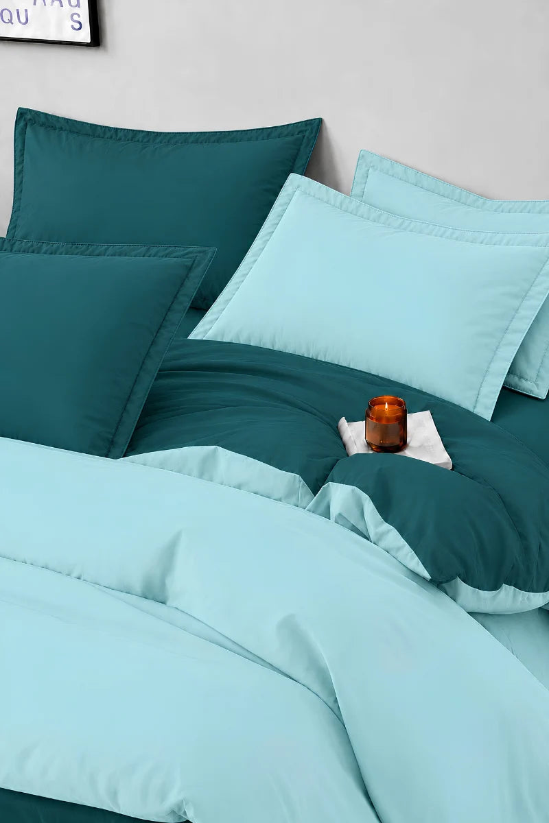 Deep Teal & Aqua Blue Reversible 6-Piece Duvet Cover Set