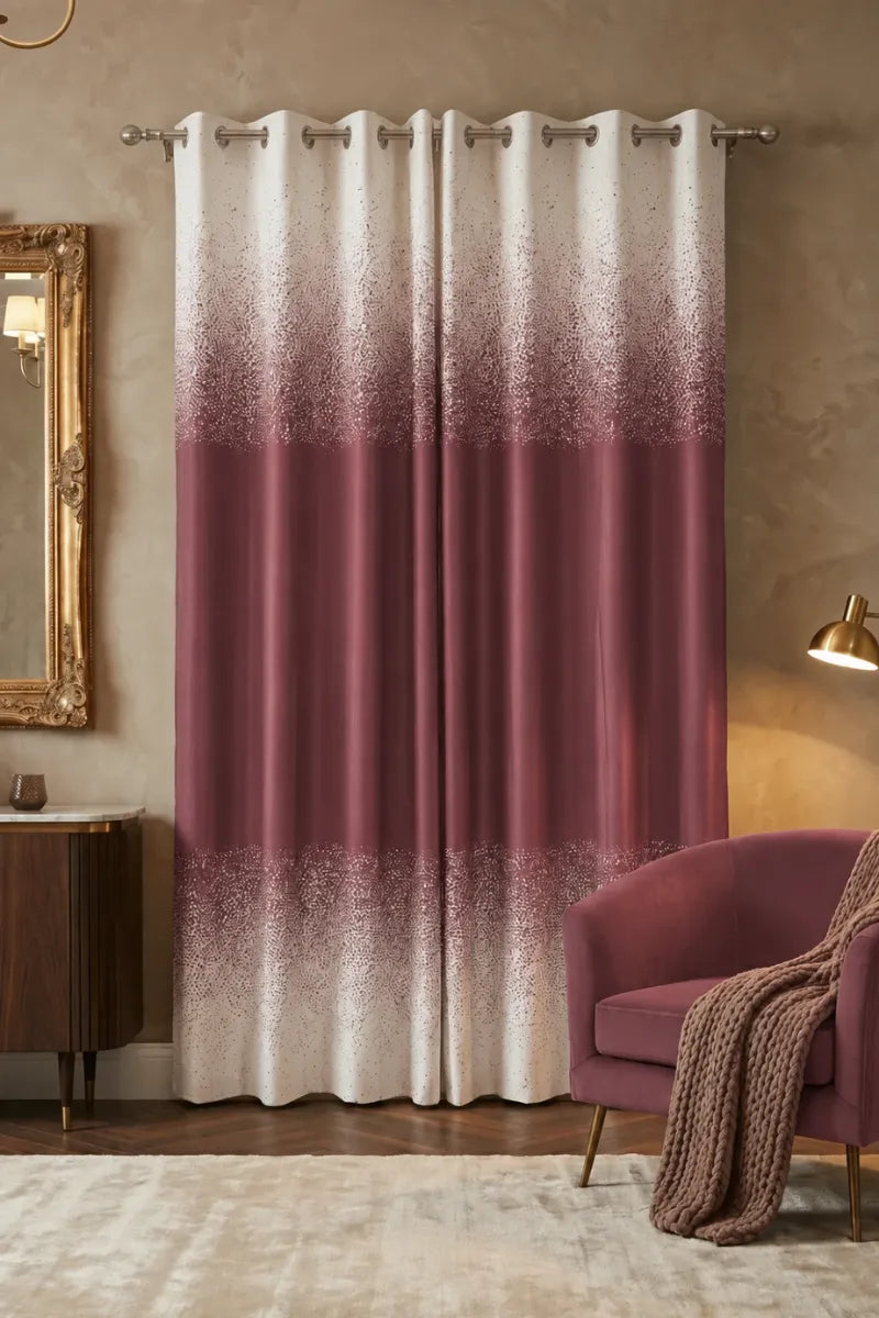 Deep Dusty Rose (#864D5C) Speckled Ombre Velvet Curtains – Set of 2 Panels