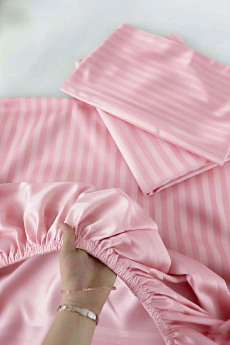 Baby Pink Stripe Fitted Bedsheet - King Size