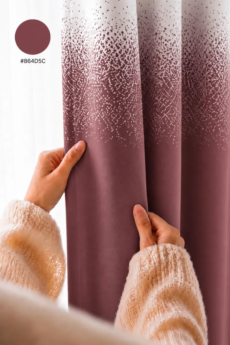 Deep Dusty Rose (#864D5C) Speckled Ombre Velvet Curtains – Set of 2 Panels