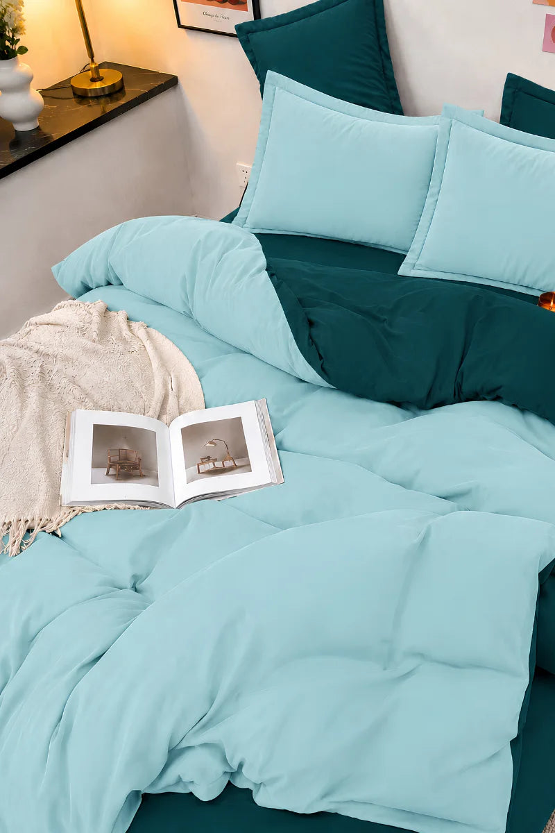 Deep Teal & Aqua Blue Reversible 6-Piece Duvet Cover Set