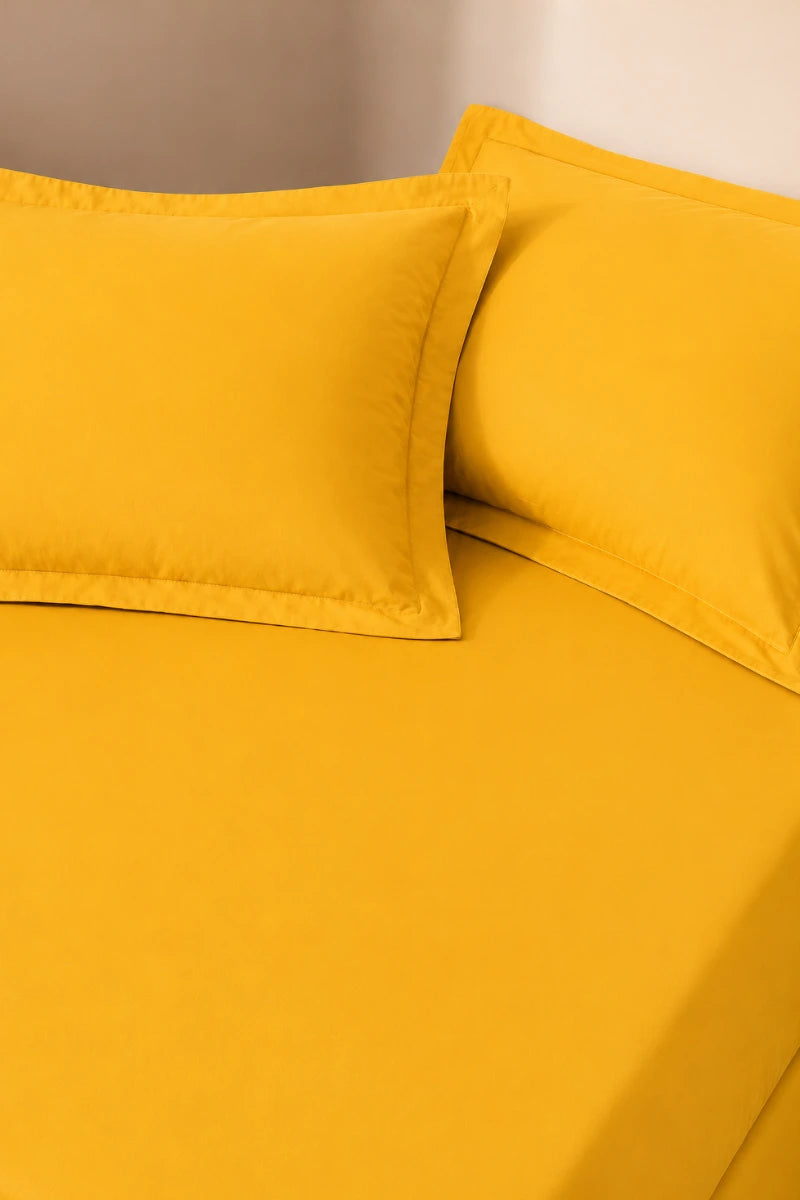 Mustard Yellow Solid 3-Piece Bedsheet Set