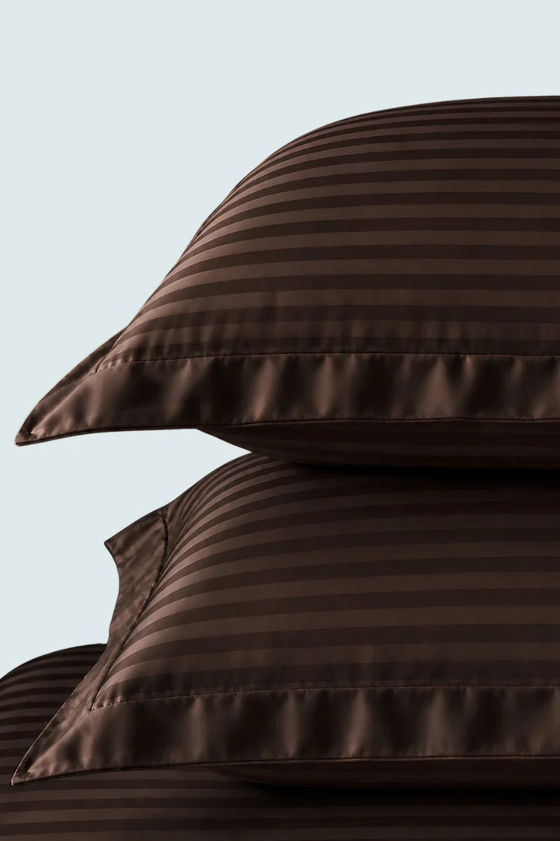 Dark Chocolate Brown Stripe Fitted Bedsheet - King Size