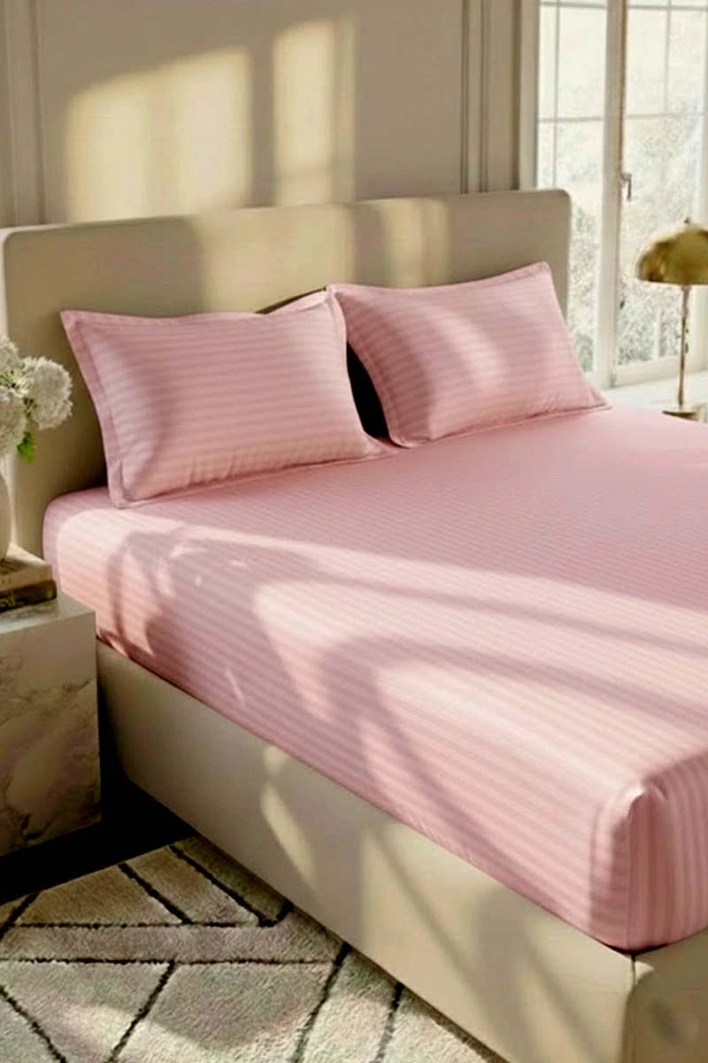 Baby Pink Stripe Fitted Bedsheet - King Size