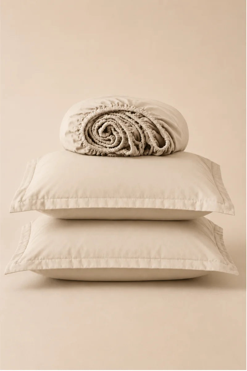 Ivory Cream Solid 3-Piece Bedsheet Set