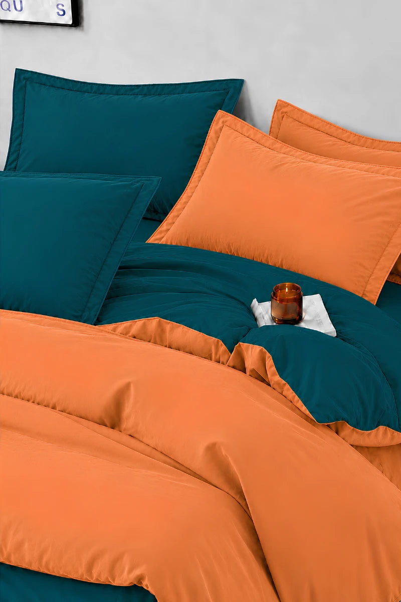 Deep Teal & Burnt Orange Reversible 6-Piece Duvet Cover Set