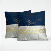 Navy Blue & Silver-White Dual-Tone Marble Velvet Cushion (Pack of 2)
