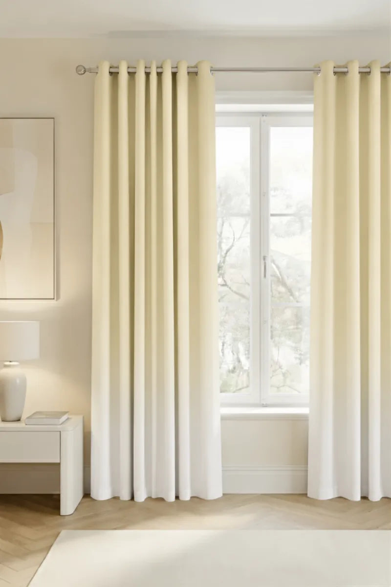 Cream Beige (#E8DEBE) Frosted Ombre Velvet Curtains – Set of 2 Panels