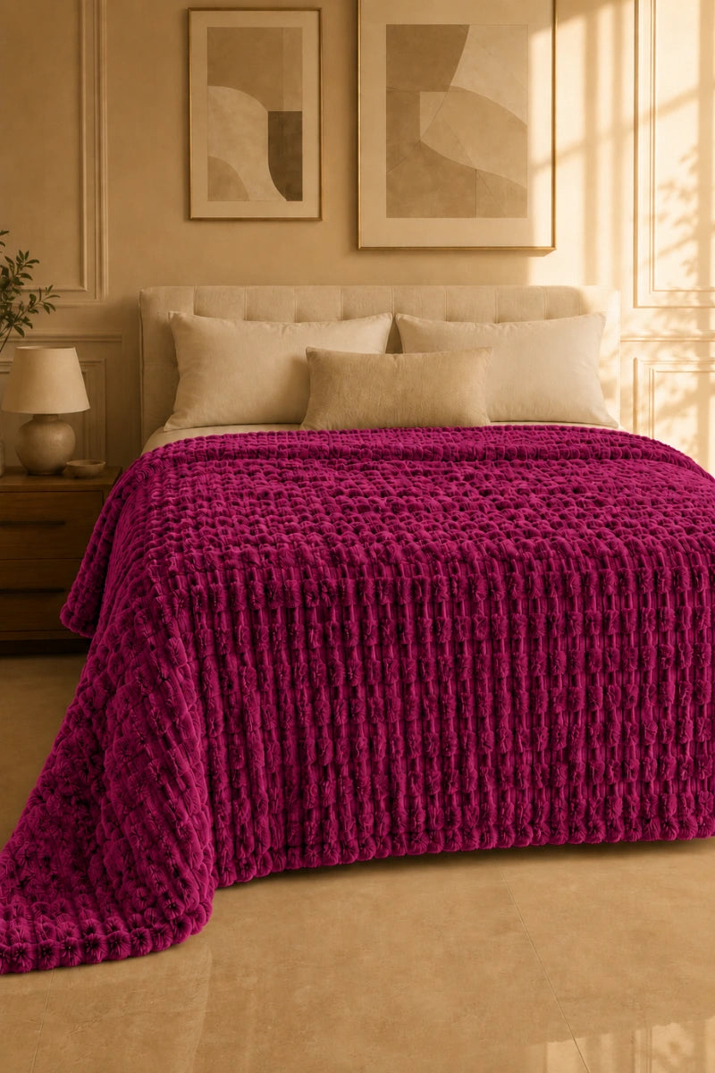Raspberry Pink Textured Plush Blanket