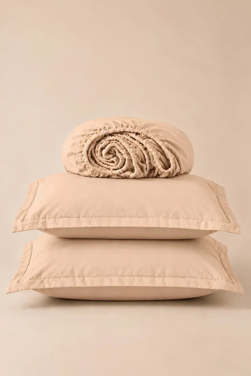Soft Peach Solid 3-Piece Bedsheet Set