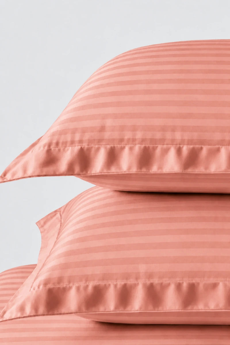 Coral Peach Stripe Fitted Bedsheet - King Size