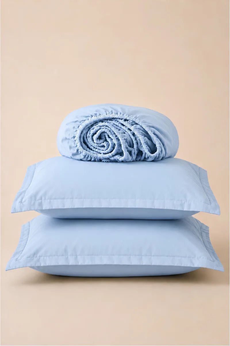Powder Blue Solid 3-Piece Bedsheet Set