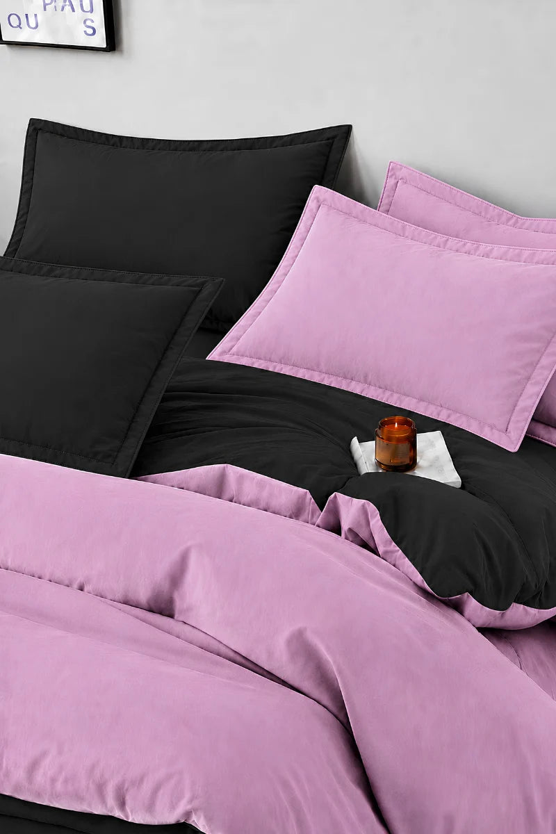 Black & Lilac Pink Reversible 6-Piece Duvet Cover Set