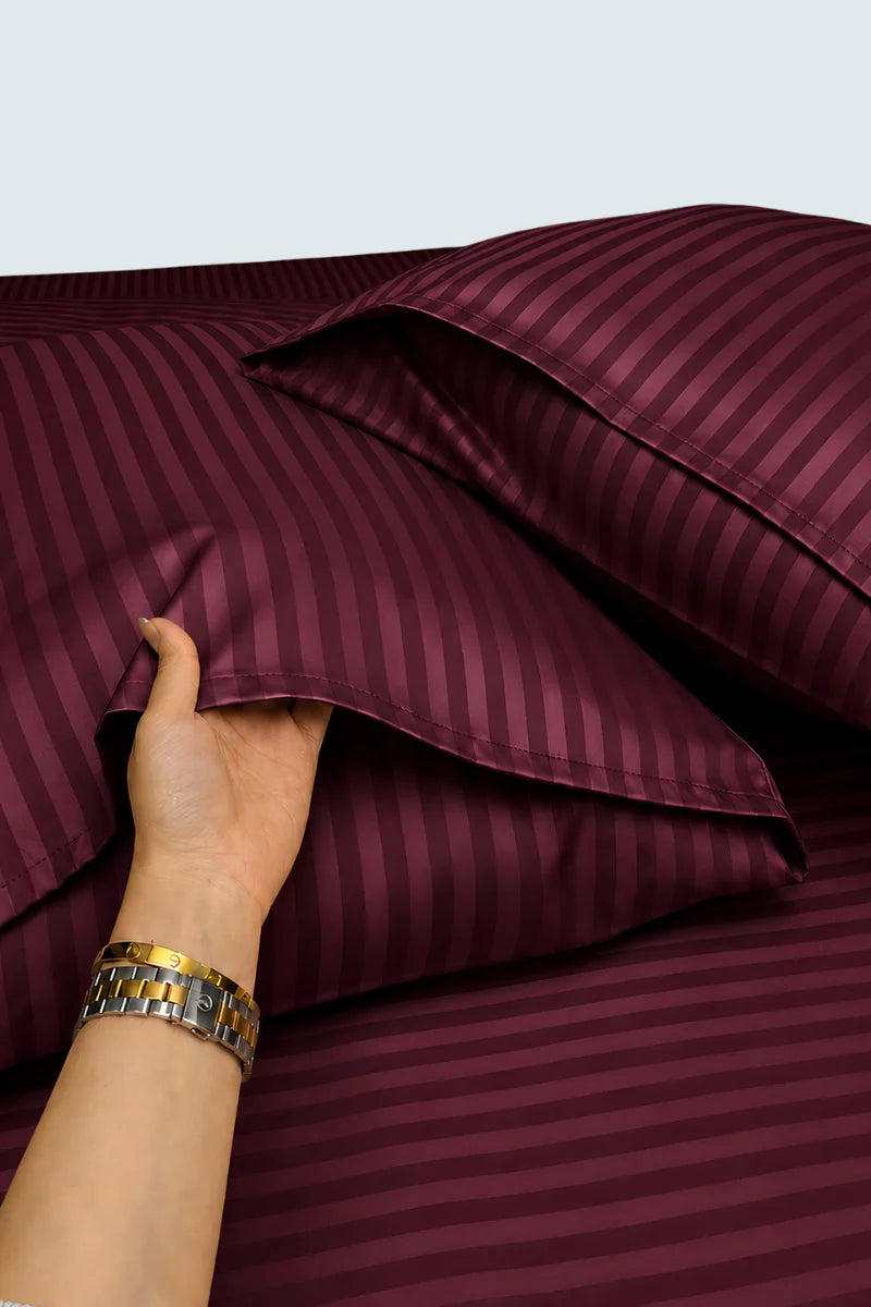 Deep Red Stripe Fitted Bedsheet - King Size