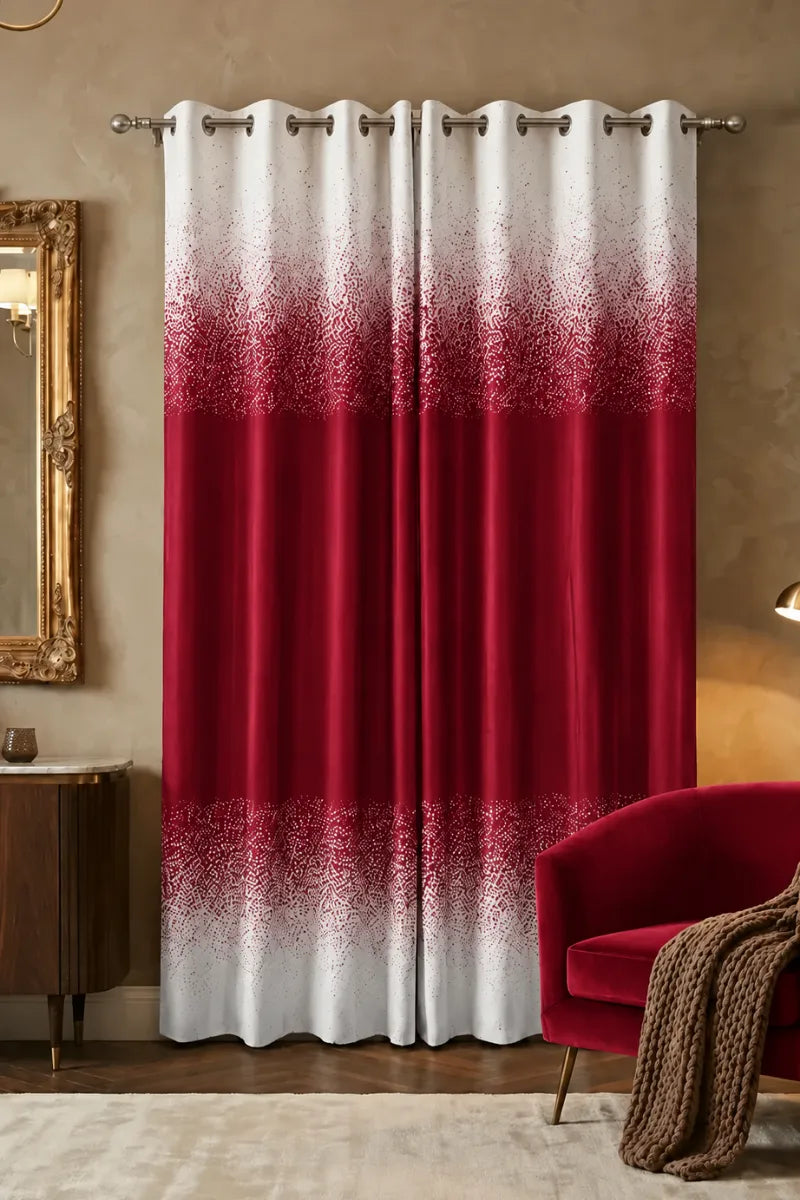 Ruby Red (#930F2A) Speckled Ombre Velvet Curtains – Set of 2 Panels
