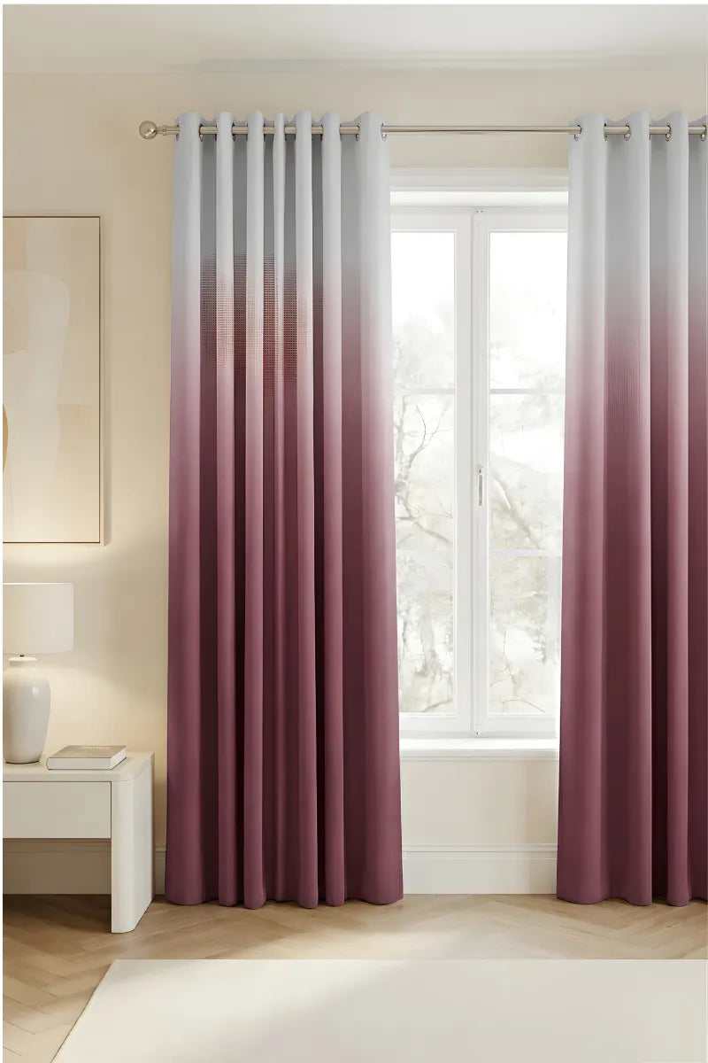 Vintage Mauve (#864D5C) Dip-Dye Ombre Velvet Curtains – Set of 2 Panels