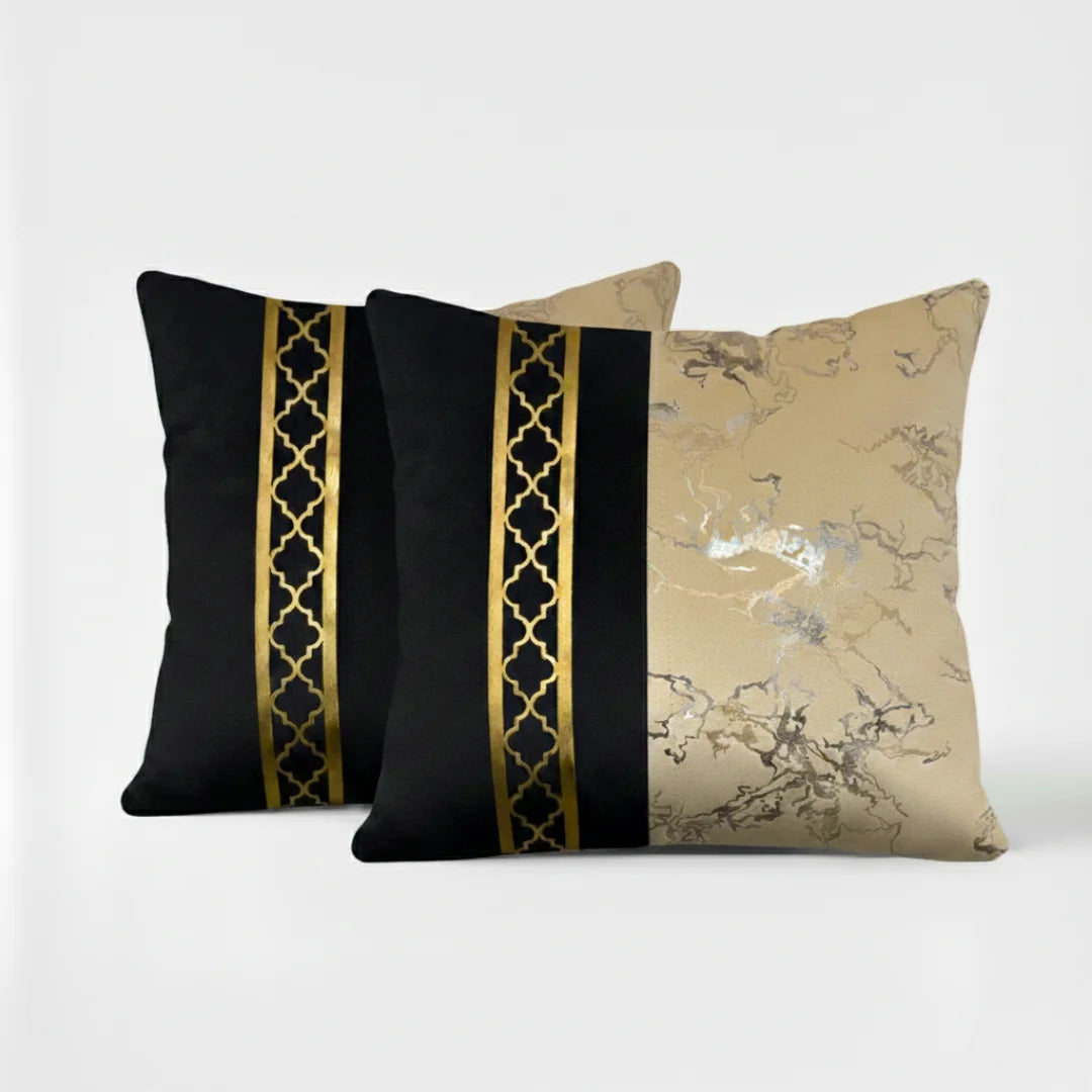 Black & Beige Dual-Tone Marble Velvet Cushion (Pack of 2)