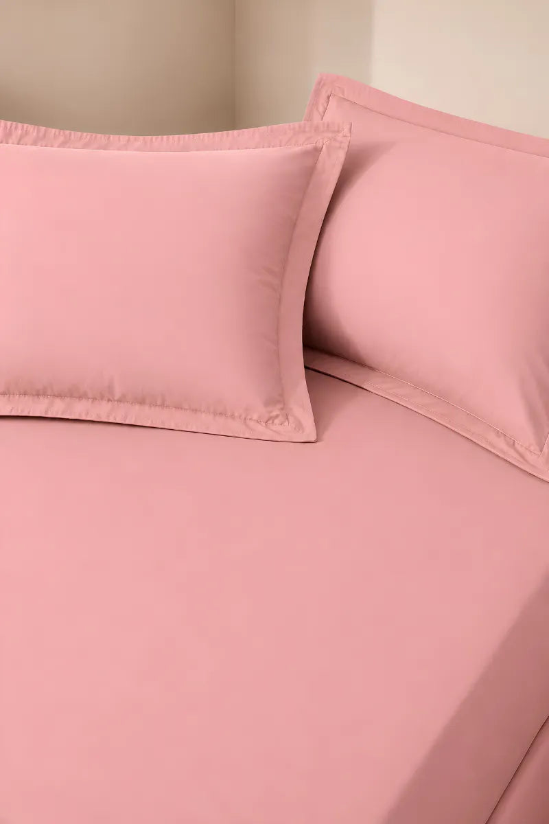 Baby Pink Solid 3-Piece Bedsheet Set