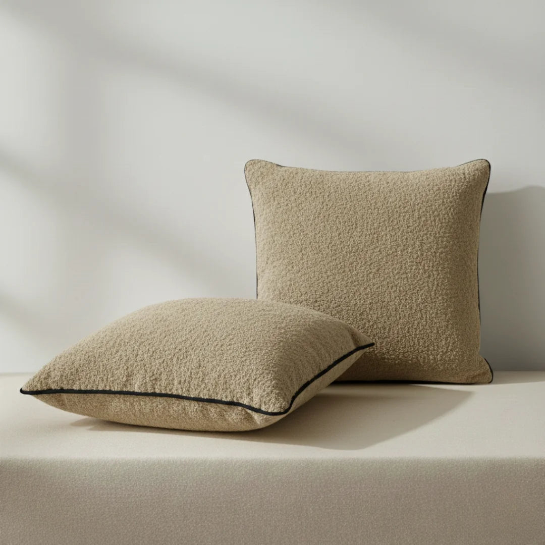 Light Brown Modern Terry Cushion – Soft Texture & Hidden Zip (Pack of 2)