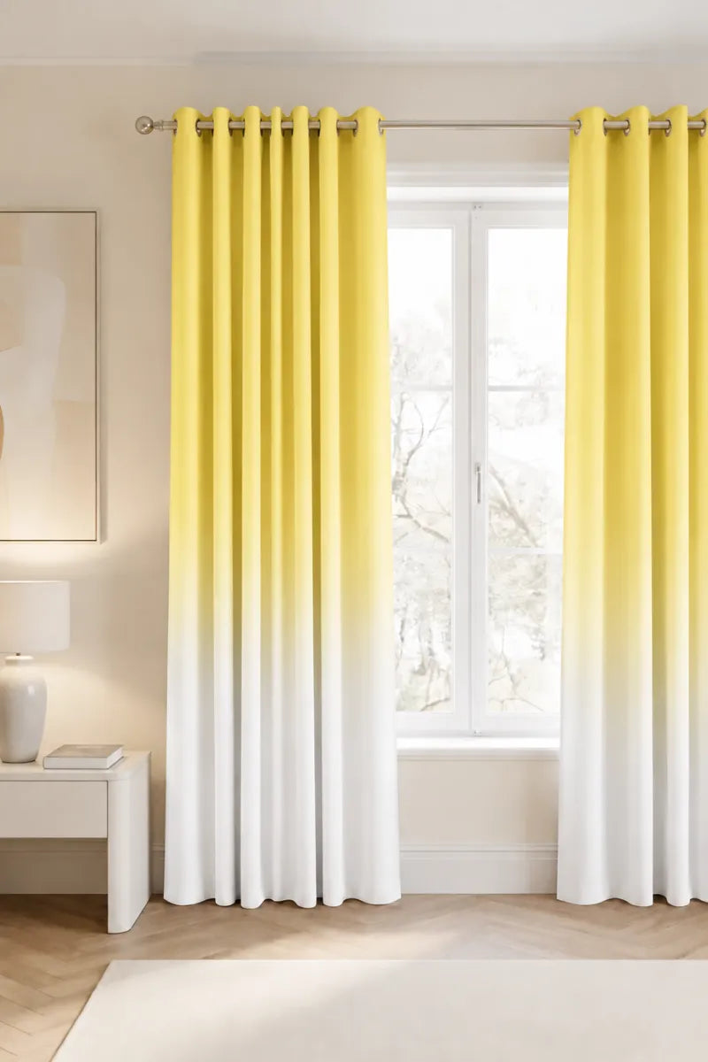Lemon Yellow (#F6E27E) Frosted Ombre Velvet Curtains – Set of 2 Panels