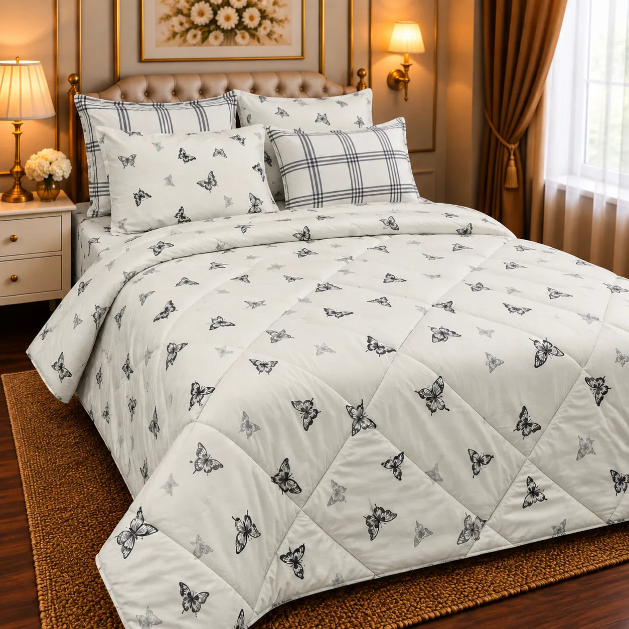 Premium 6-Piece Double Bed Comforter Set with Quilted Comforter, Bed Sheet & 4 Pillow Covers