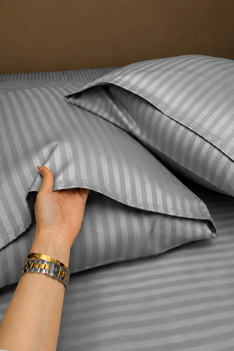 Light Grey Stripe Fitted Bedsheet - King Size