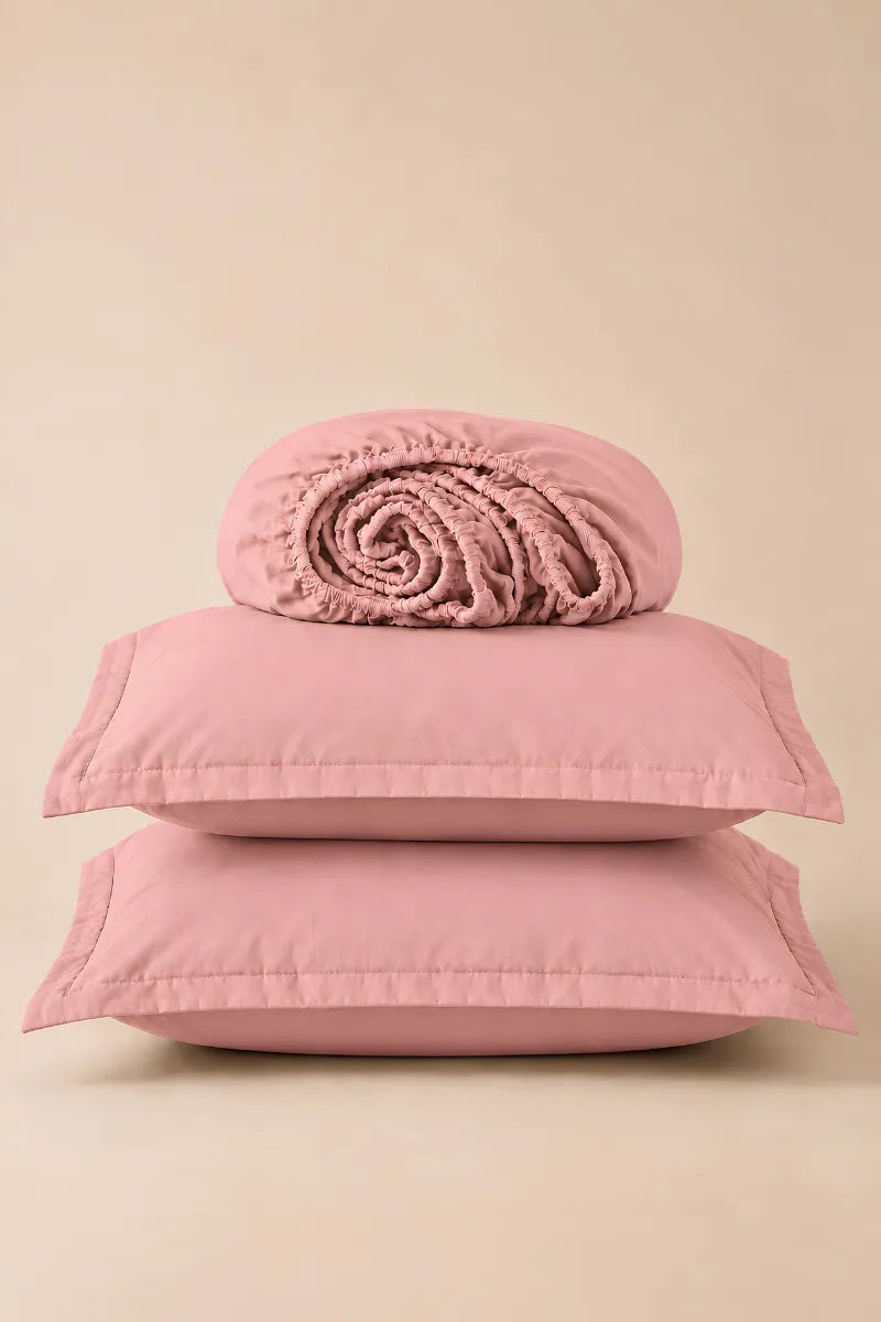 Baby Pink Solid 3-Piece Bedsheet Set
