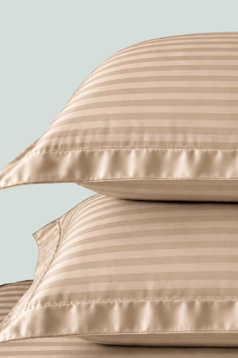 Soft Beige Stripe Fitted Bedsheet - King Size