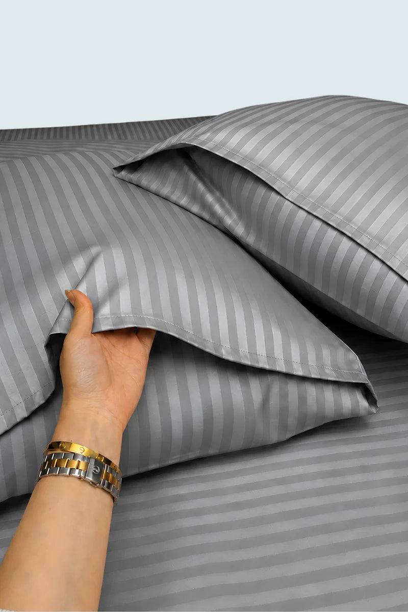 Light Grey Stripe Fitted Bedsheet - King Size