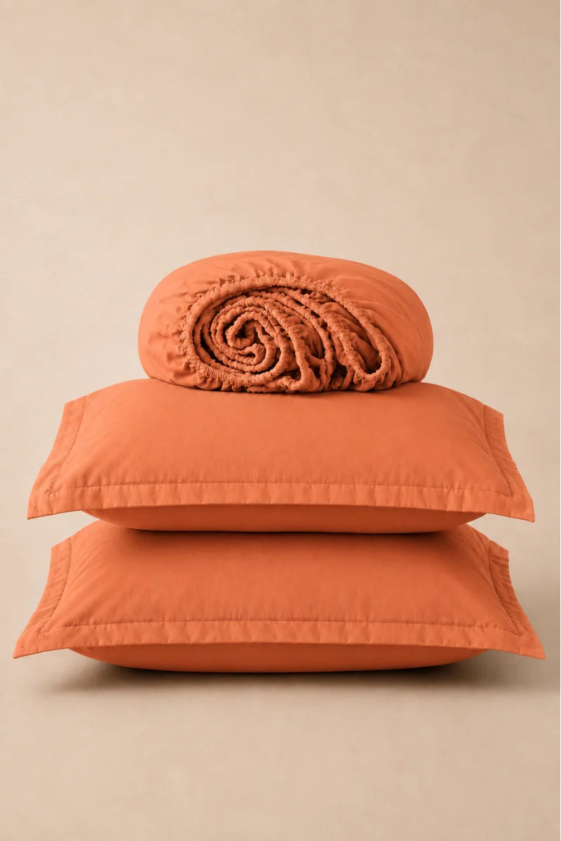 Burnt Orange Solid 3-Piece Bedsheet Set