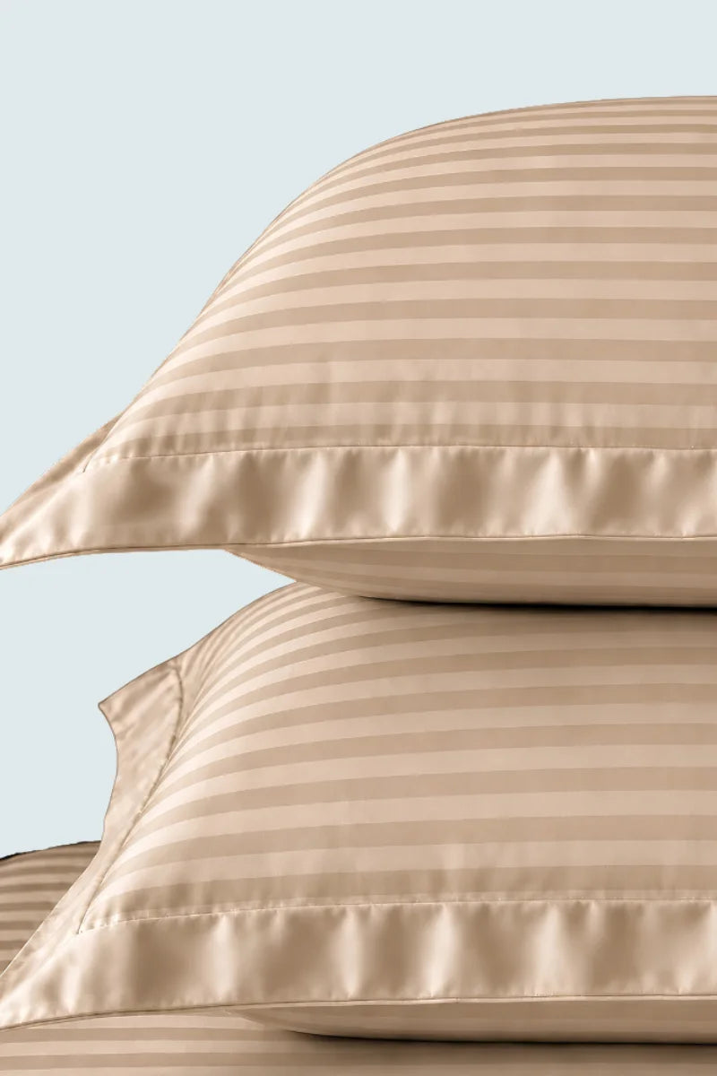 Soft Beige Stripe Fitted Bedsheet - King Size