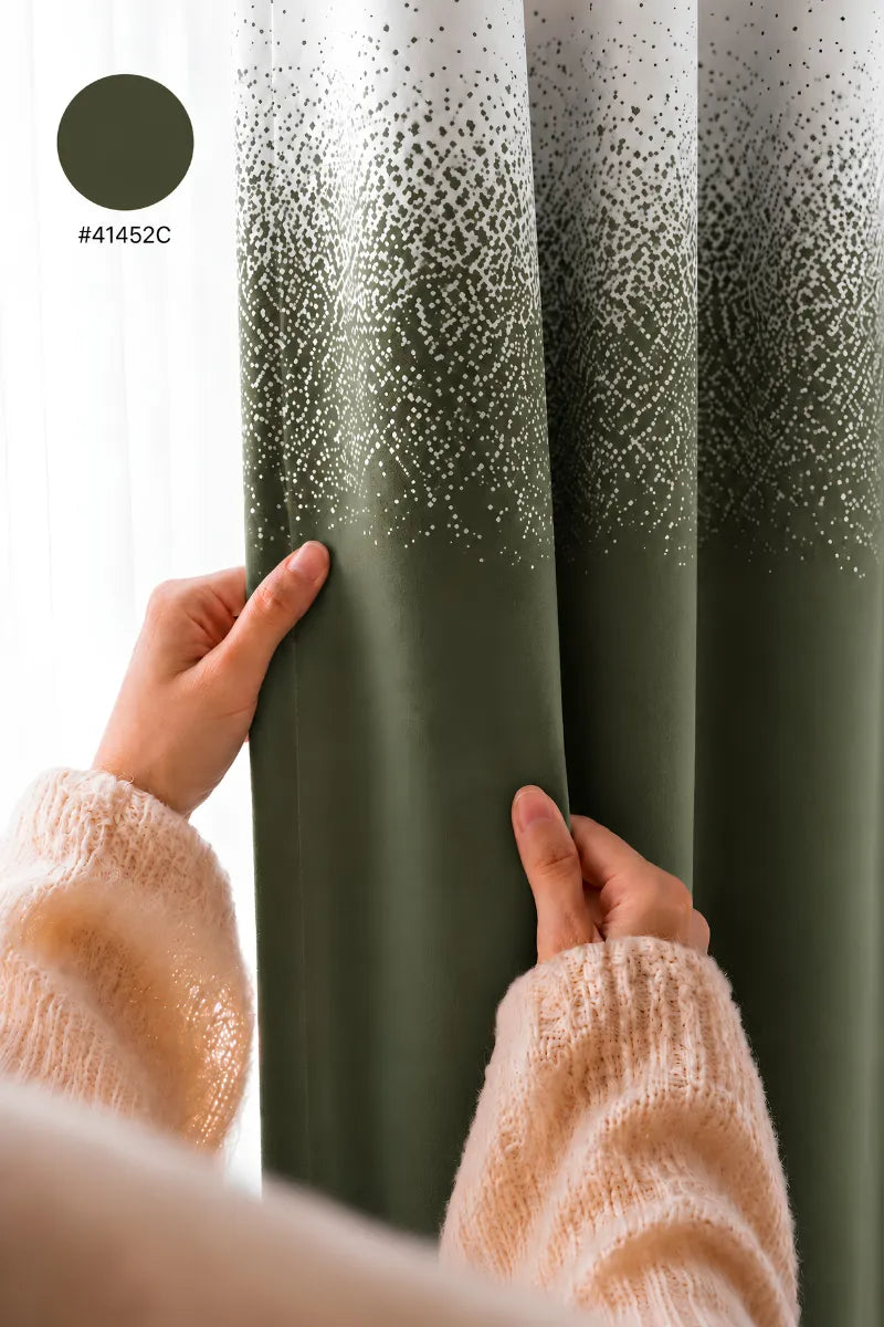 Dark Olive Green (#41452C) Speckled Ombre Velvet Curtains – Set of 2 Panels