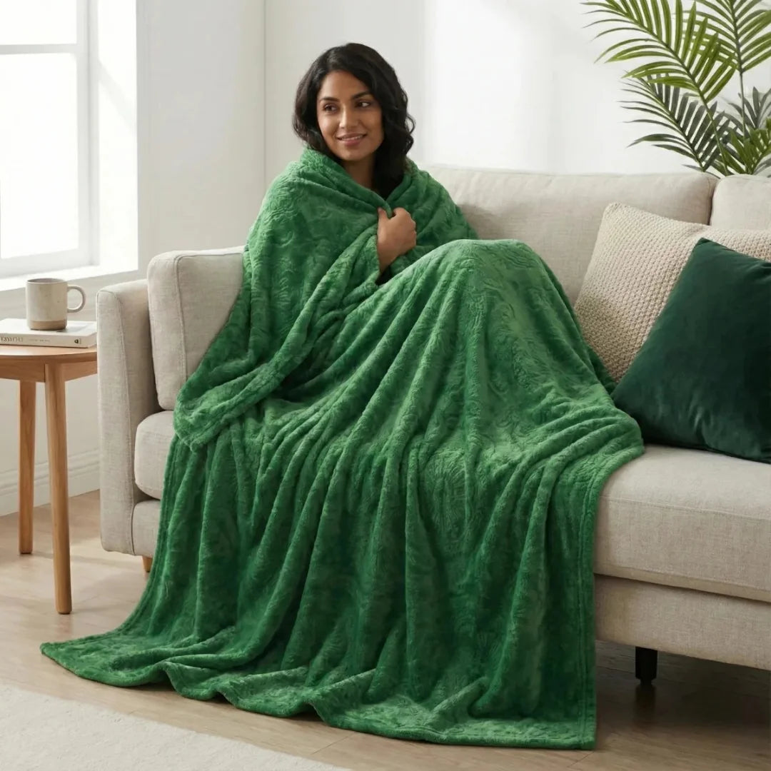 Premium Green Dyed Embossed AC Fleece Blanket