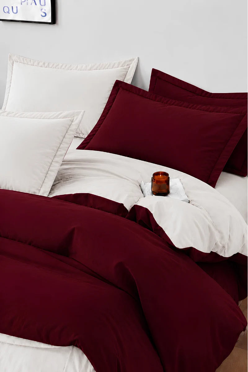 Burgundy & Ivory Reversible 6-Piece Duvet Cover Set