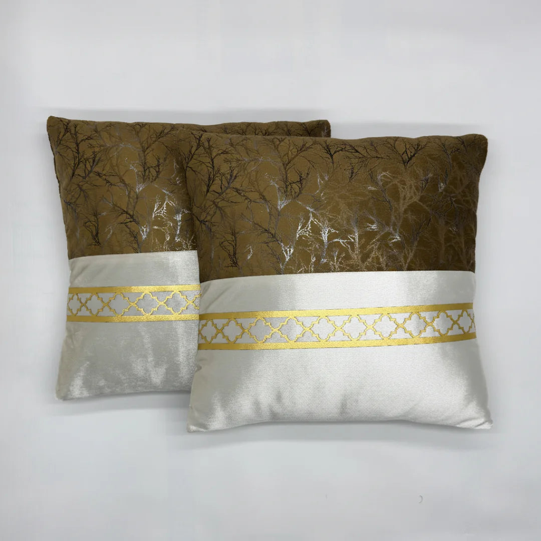 Mustard & Silver-White Dual-Tone Marble Velvet Cushion (Pack of 2)