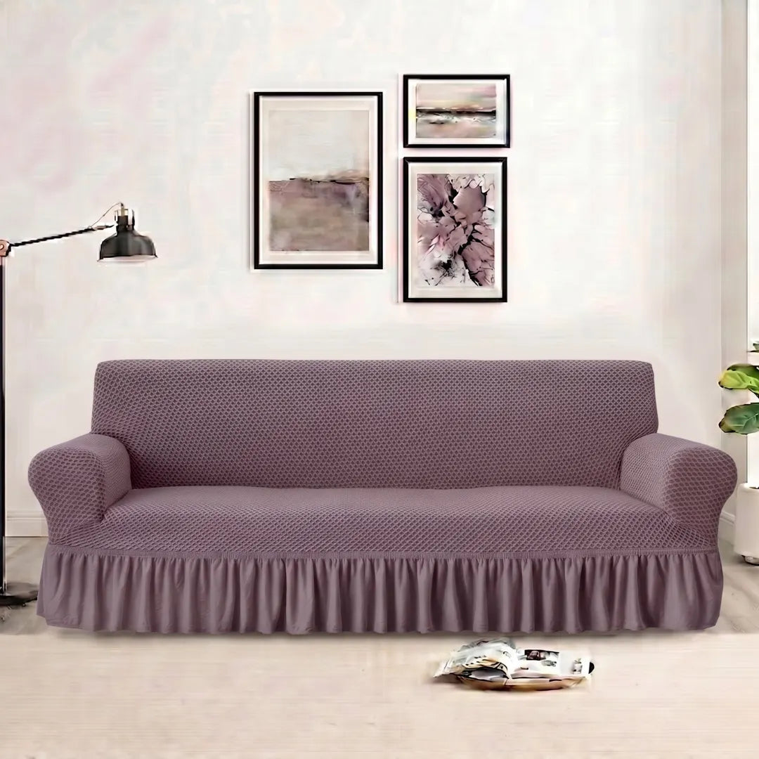 Stylish Frill Trim Micro Mesh Sofa Cover (Mouse Color)