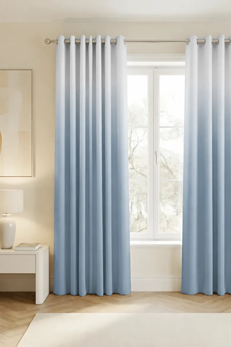 Misty Blue (#9EB2C0) Dip-Dye Ombre Velvet Curtains – Set of 2 Panels