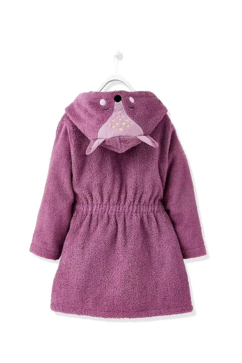 Deer Hooded Kids Bathrobe – Mauve (Ages 9 Months to 10 Years)