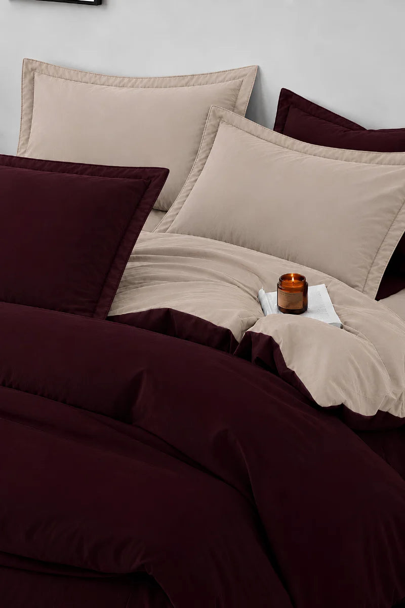 Burgundy & Taupe Reversible 6-Piece Duvet Cover Set