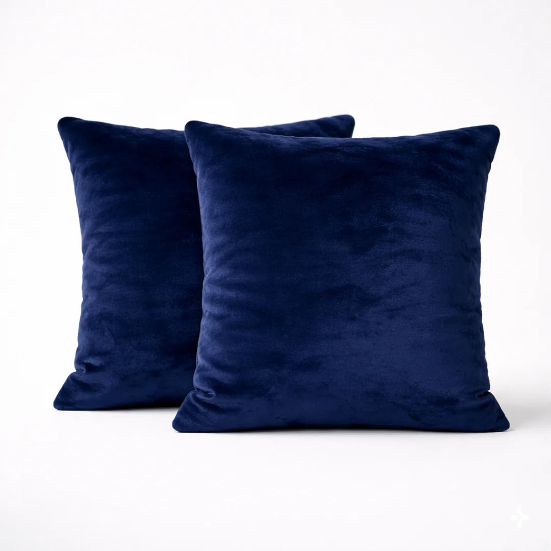 Royal Blue Plain Velvet Cushion Set (Pack of 2)