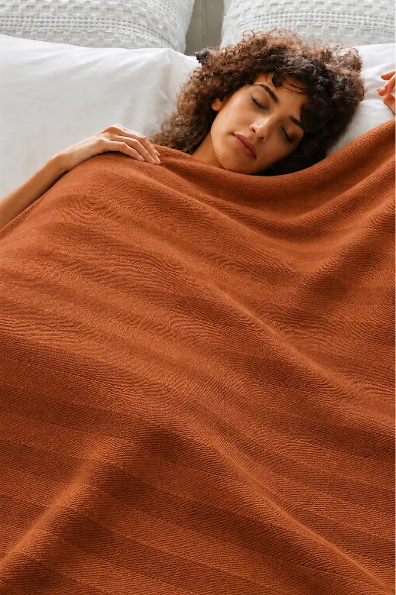 Brown Thermal Cotton Blanket – Chevron Texture