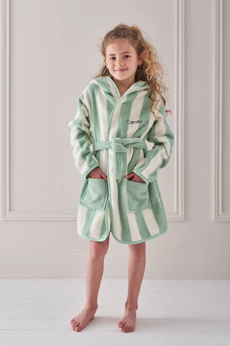 Striped Bathrobe for Children, Transat - striped green
