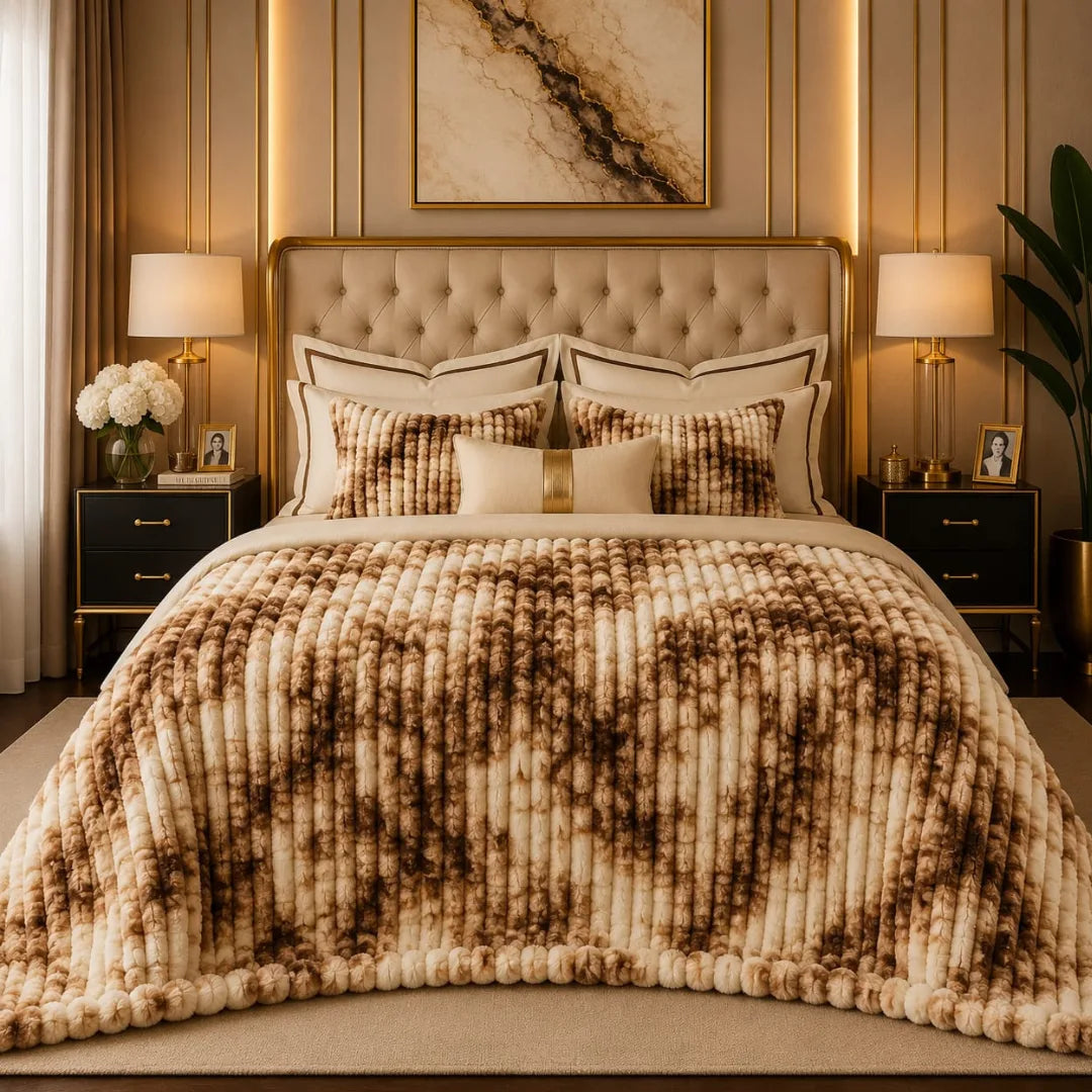 Luxury Dark Brown & Cream Tie-Dye Bubble Design Fluffy Fleece Double Bed AC Blanket (220 GSM)
