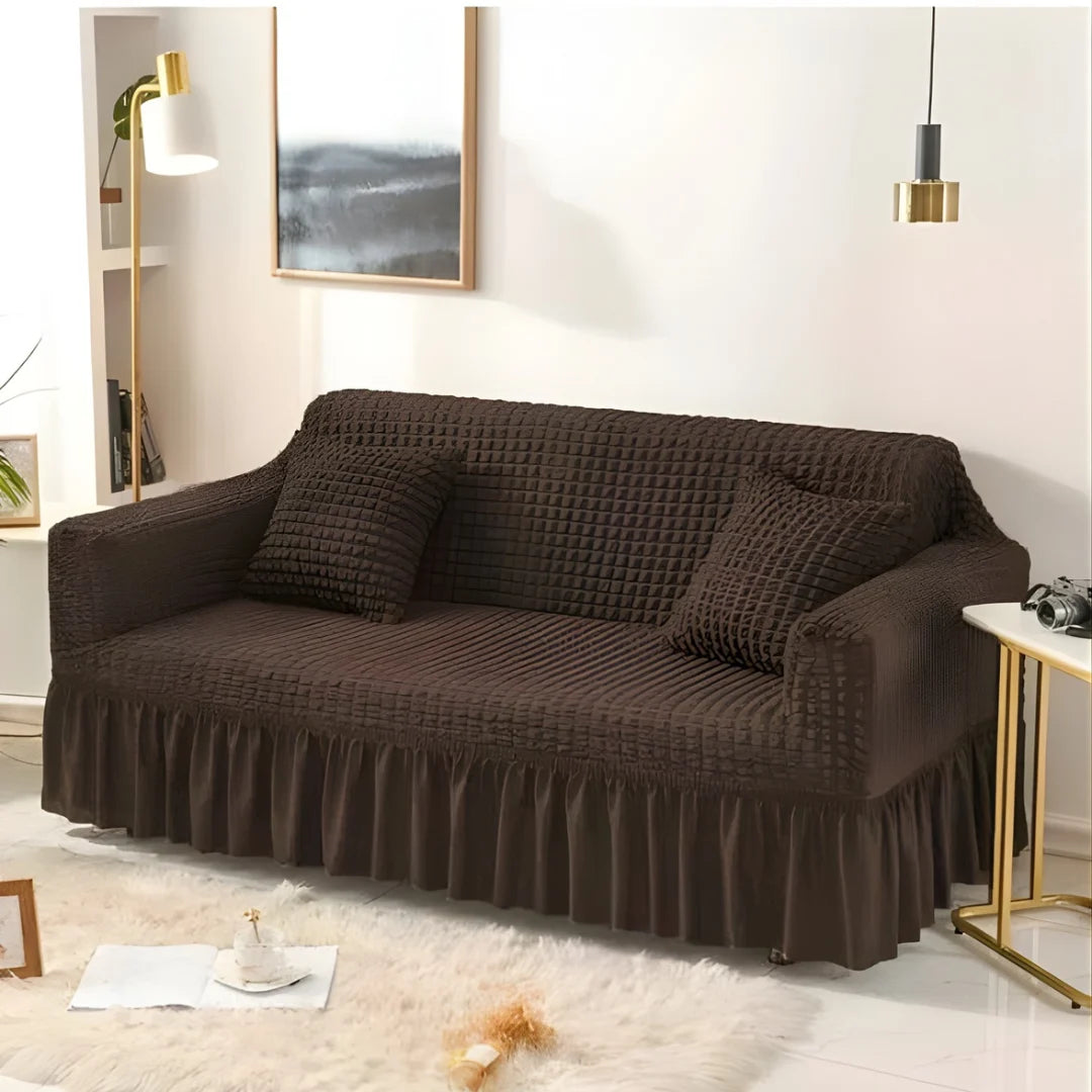 Frill Style Bubble Stuff Sofa Cover (Brown Color)