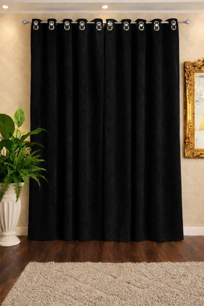 Black Soft Terry Fabric Curtain Set – Set of 2 Panels